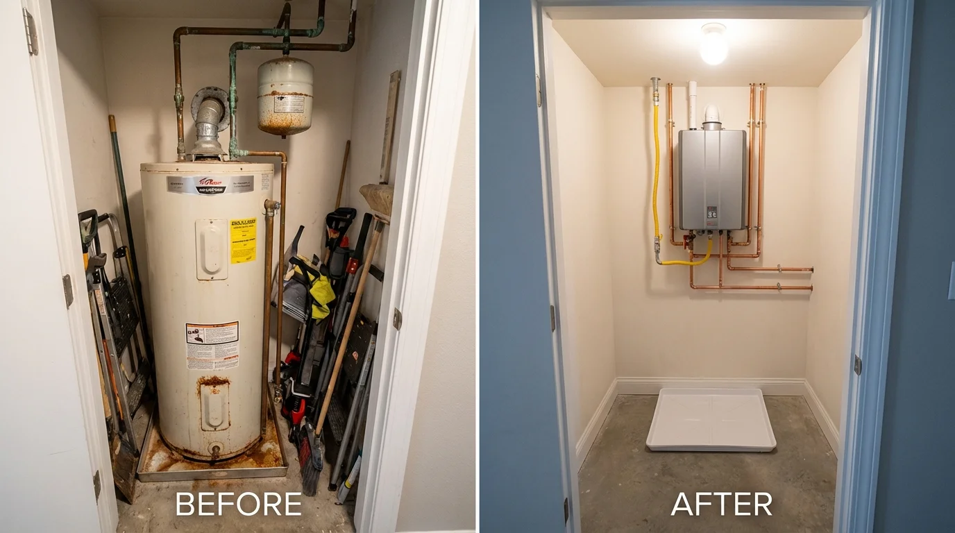 Tank water heater versus wall-mounted tankless unit comparison for Seward, NE homeowners