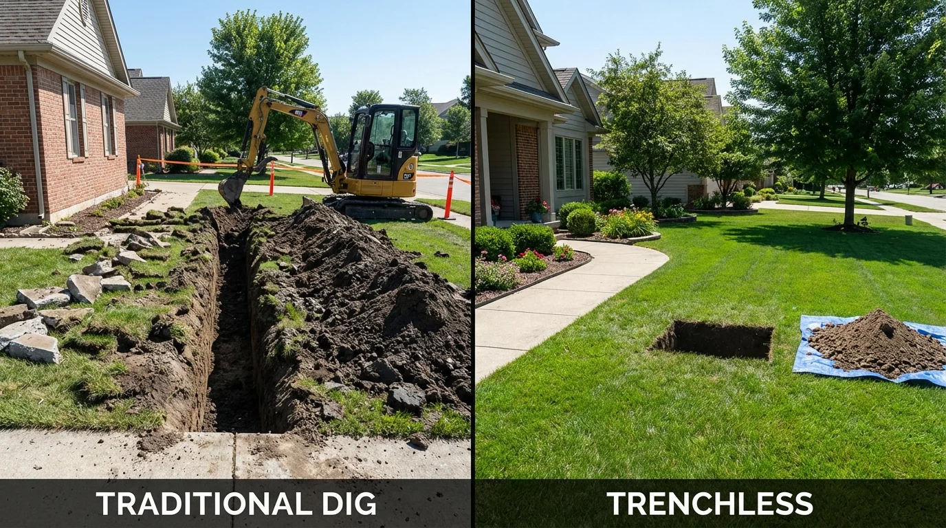 Trenchless sewer repair with minimal yard damage versus traditional excavation in Seward, NE